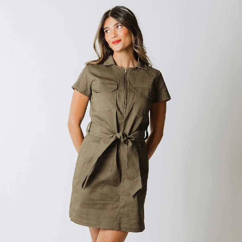 Scoop-Neck DressHamptons Dress, Olive Canvas