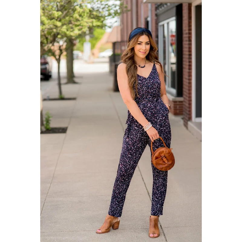 women's tall dressesPaint Splatter Sleeveless Wrap Jumpsuit