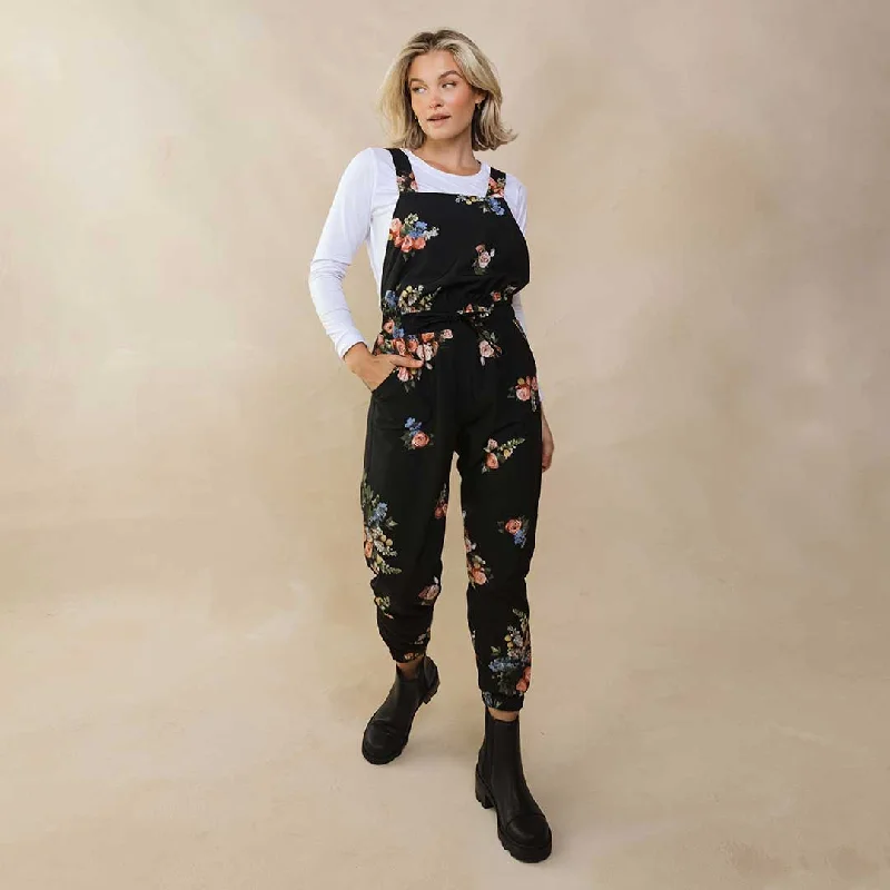 women's curve-hugging dressesRose Black Classic Overall Jumpsuit