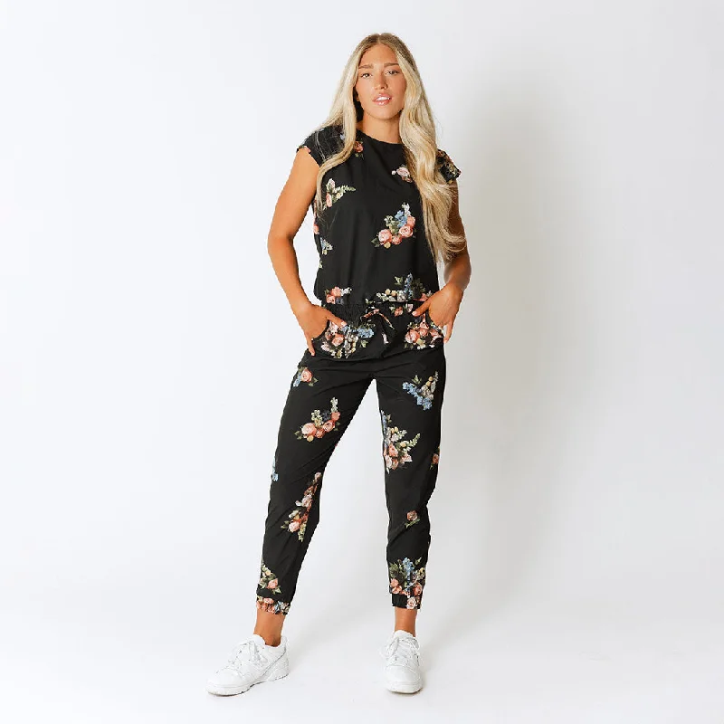 women's cold-shoulder dressesRose Black Jumpsuit