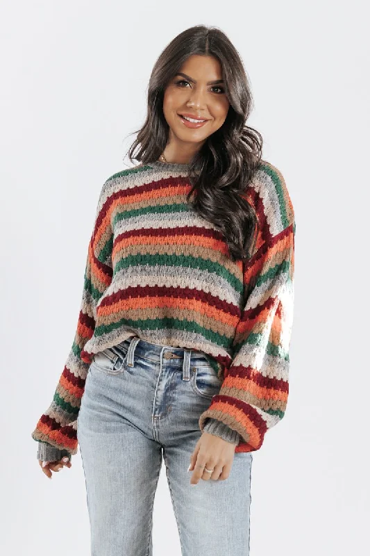 Casual Chic DressShades of Autumn Crochet Knit Striped Sweater - FINAL SALE