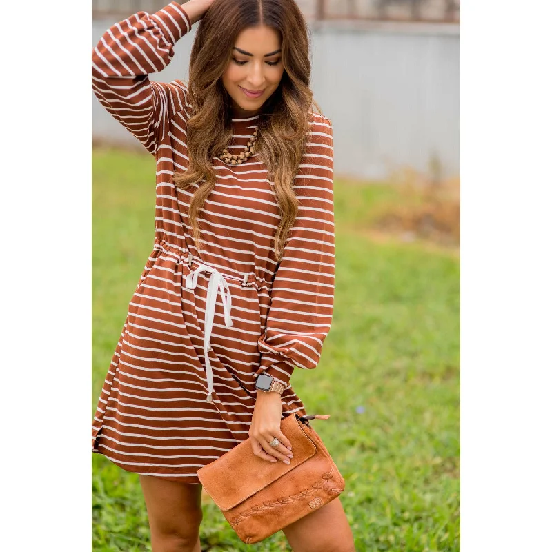 women's striped dressesStripe Tie Waist Pocket Sweatshirt Dress