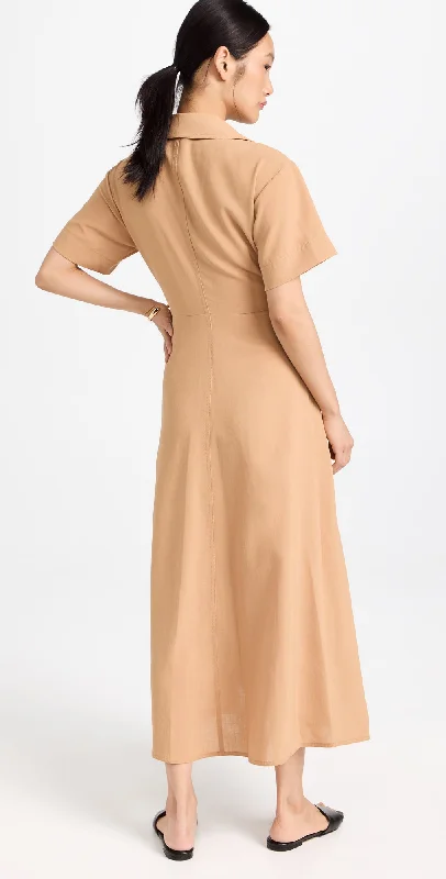 Trumpet DressA.L.C. Women Florence Raffia Tan Insert Pleated Skirt Midi Dress