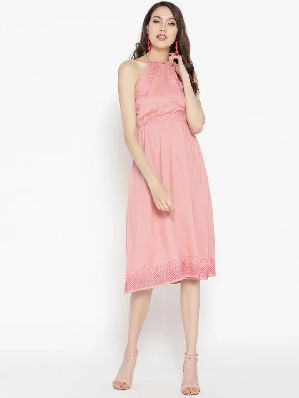 Mermaid Dressbraid neck halter midi dress in Dusty Pink