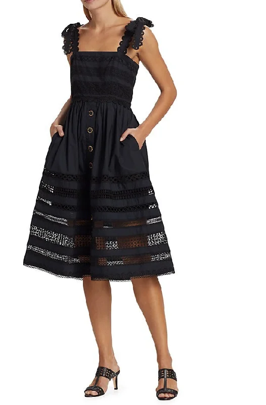 women's limited-edition dressesCara Cara Women's Nidhi Embroidered Square Neck Sleeveless Midi Dress Black