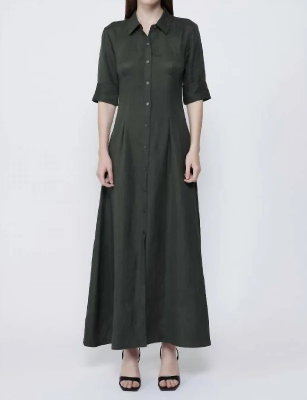 Backless DressClaudine Short Sleeve Shirt Midi Dress In Army