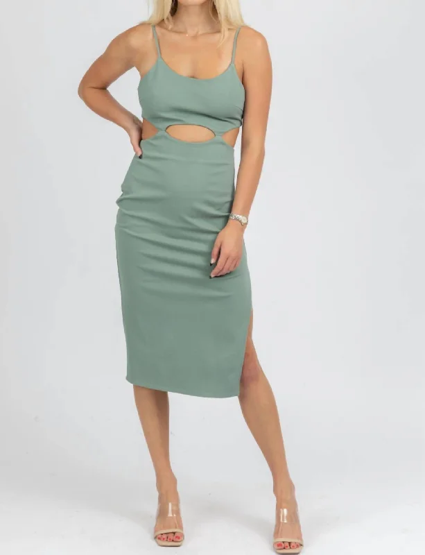 women's satin dressesCutout Detail Midi Dress In Deep Green