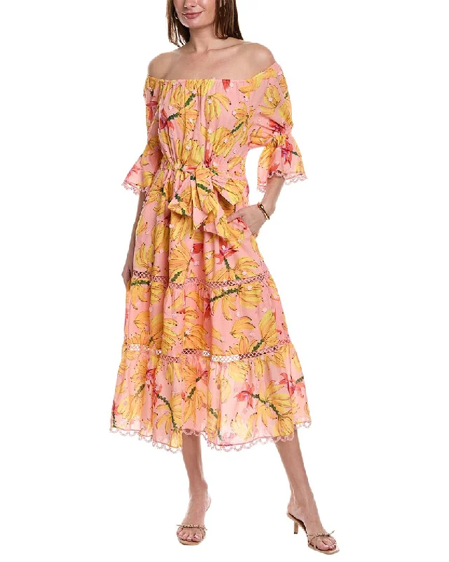 Long-Sleeve DressFARM Rio Banana Taste Drawstring Midi Dress