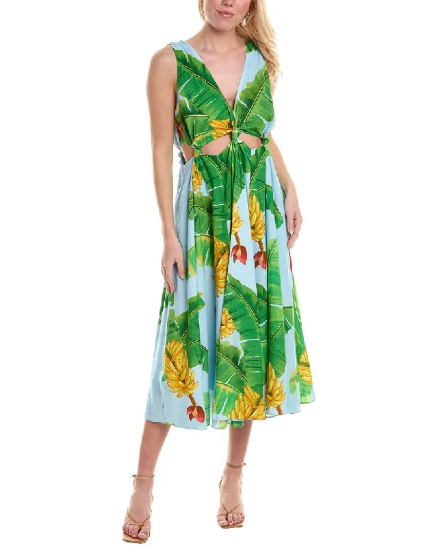 Chiffon DressFARM Rio Fresh Bananas Cutout Linen-Blend Midi Dress