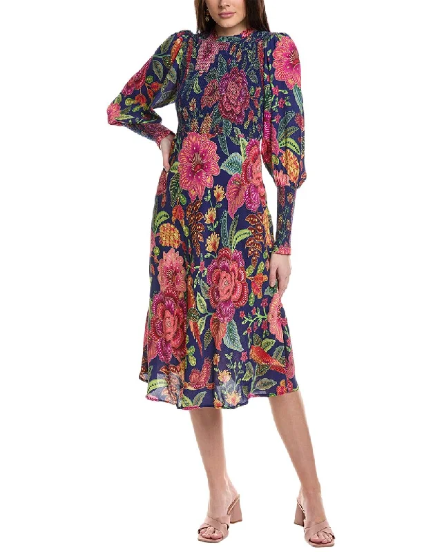 women's eco-friendly dressesFARM Rio Macaw Bloom Smocking Midi Dress