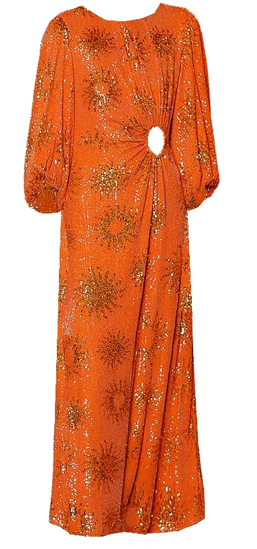 Formal DressFarm Rio Women Sunny Mood Orange Sequin Long Sleeve Cut Out Midi Dress