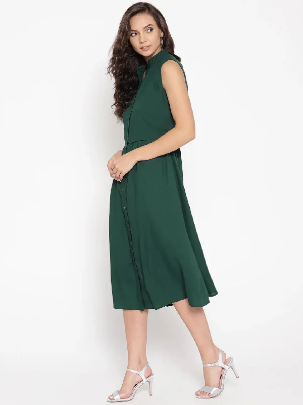 Evening DressFront placket two layer midi dress in Bottle Green