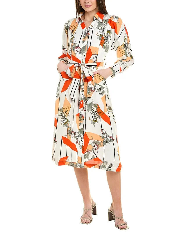 women's affordable dressesGracia V-Collar Belted Button-Down Midi Shirtdress