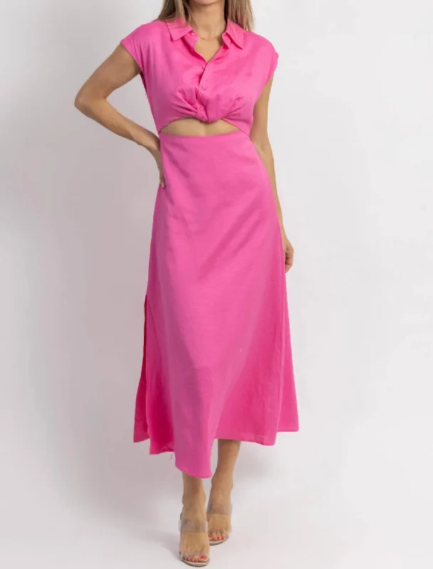 Party DressJacey Button Down Midi Dress In Pink