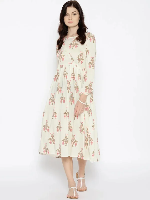 women's velvet dressesMidi dress with ikat print and balloon sleeve in Off White