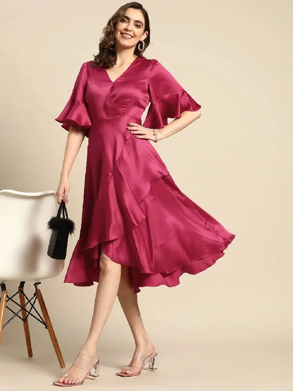 women's fair-trade dressesMidi over lap Frill Dress in Pink