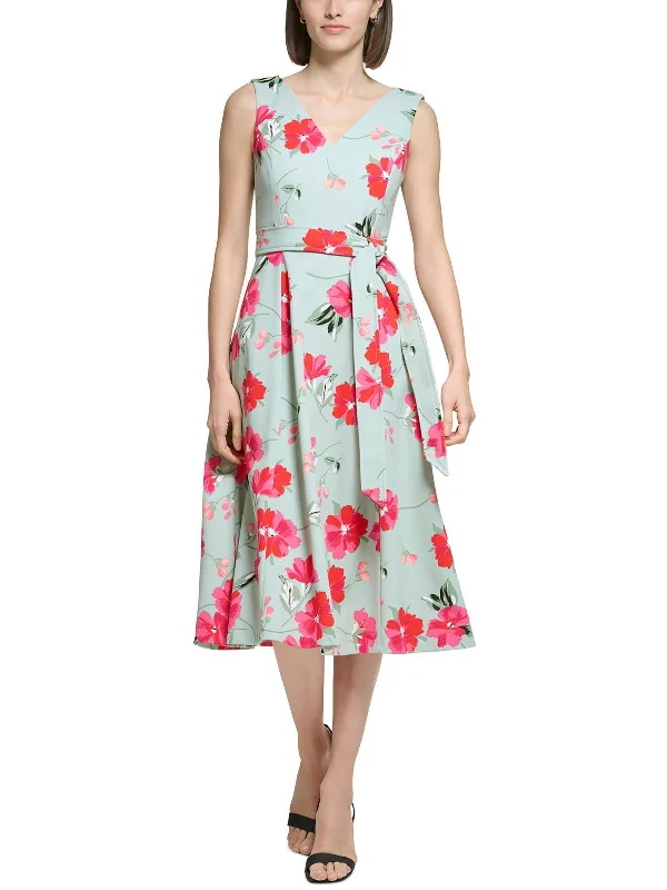 Bell-Sleeve DressPetites Womens Floral Midi Fit & Flare Dress