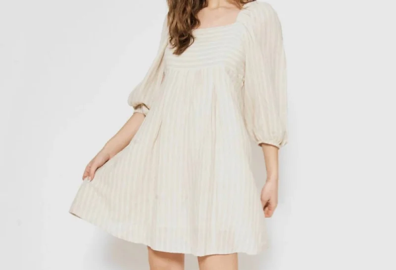 High-Low DressSmocked Midi Dress In Striped Oatmeal