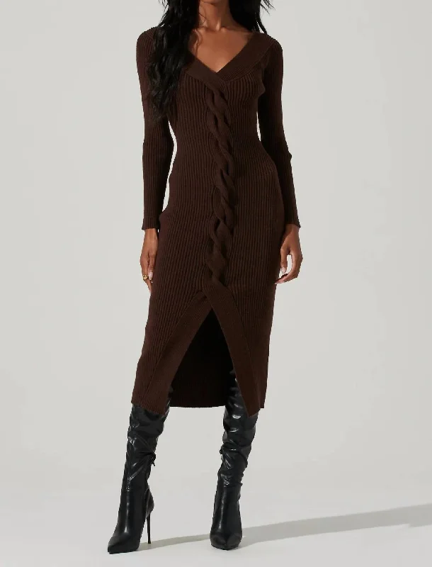 Ruffle DressVesper Knit Midi Dress In Dark Brown