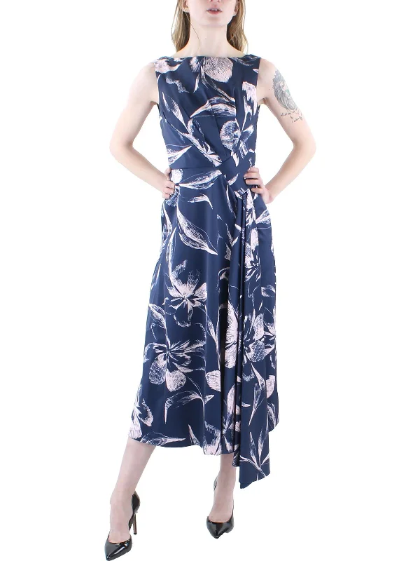 Silk DressWomens Floral Midi Cocktail and Party Dress