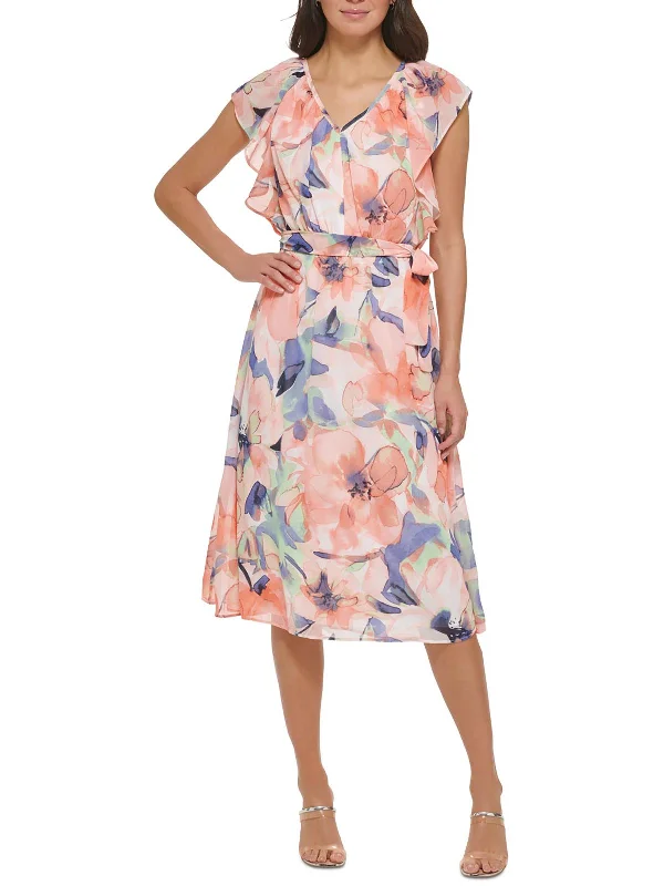 women's affordable dressesWomens Floral Print V Neck Midi Dress