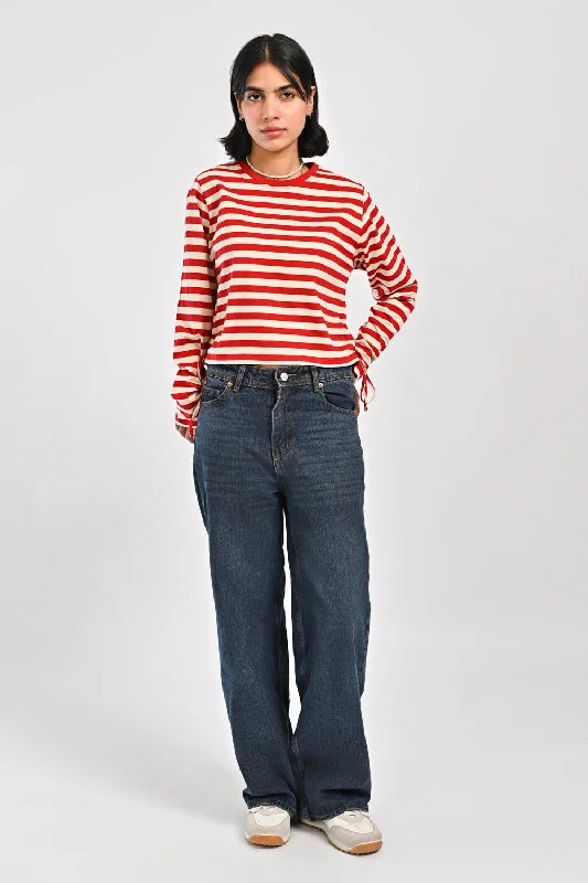 long-sleeved women's topsSTRIPED TEE WITH TIE DETAIL