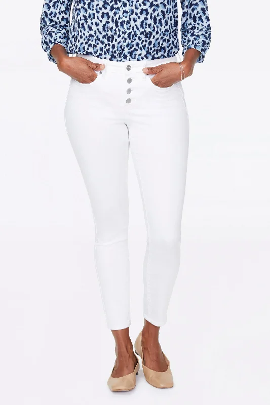 women's denim jeans with distressed back pocketsAmi Skinny Ankle Jeans - Optic White