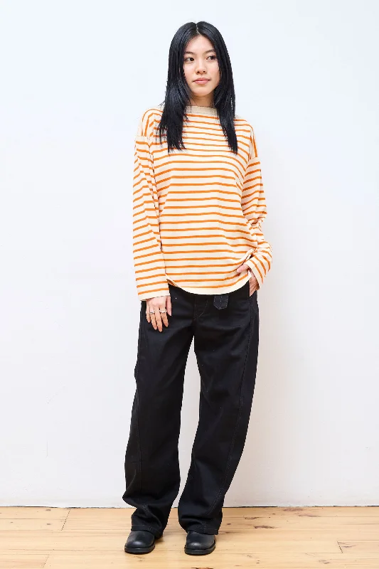 women's tops with sheer overlaysBoatsman Raw Cotton/Orange Stripe