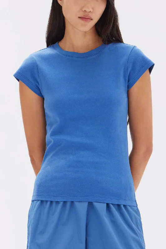 women's tops with ruffled hemsAssembly Label - Josie Cap Sleeve Tee, Lapis