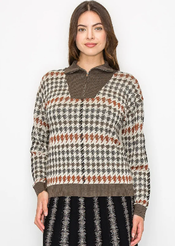 Retro Crewneck SweatersAutumn Houndstooth Knit Sweater