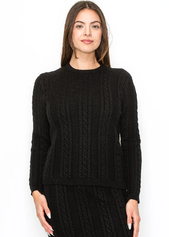 Fitted Oversized Cardigan SweatersBlack Cable Texture Sweater