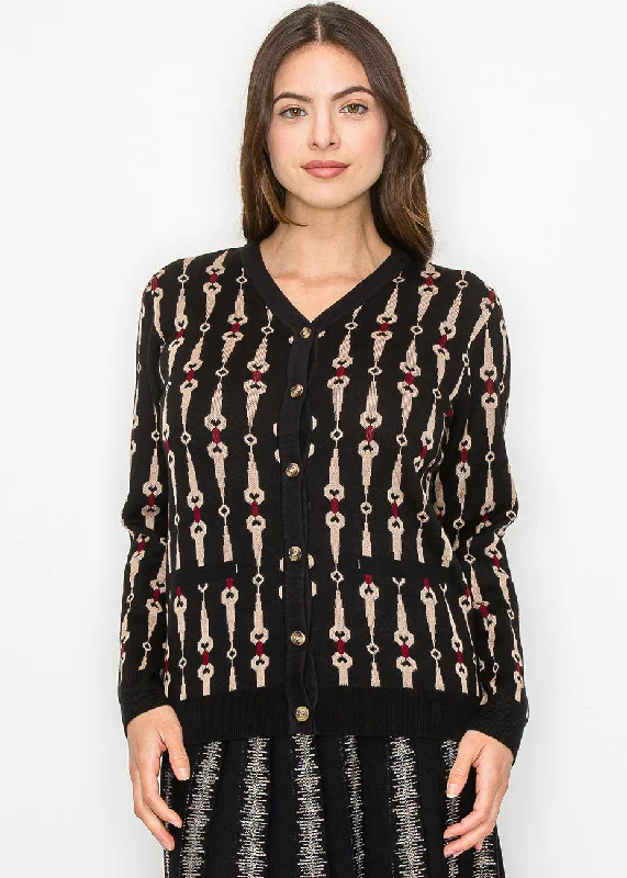 Cashmere SweatersBlack Cardigan with Bold Geometric Print