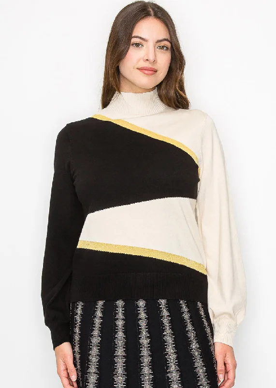 Luxurious Oversized Cardigan SweatersBlack & Cream Blocked Knit Top