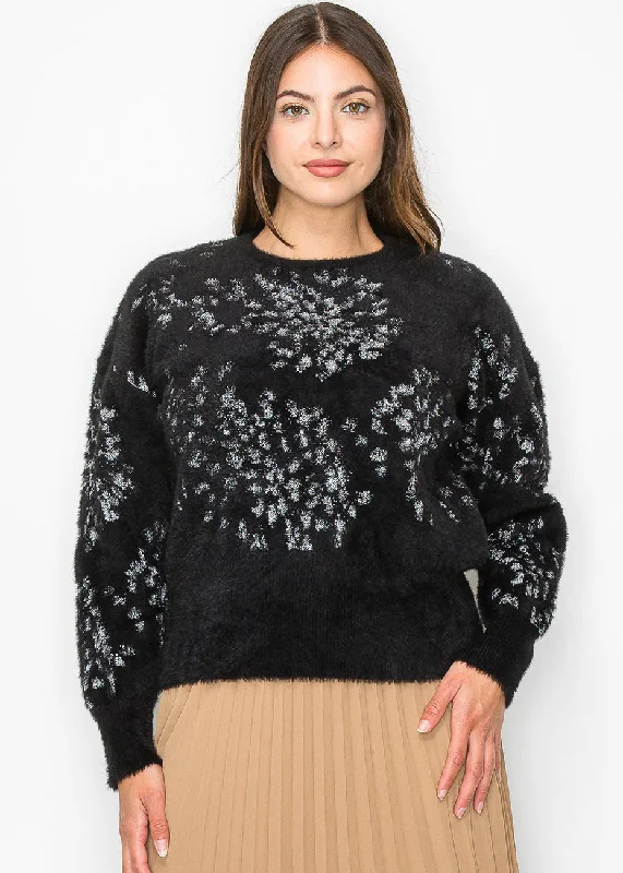 Children's SweatersBlack Fuzzy Sweater with Silver Accents