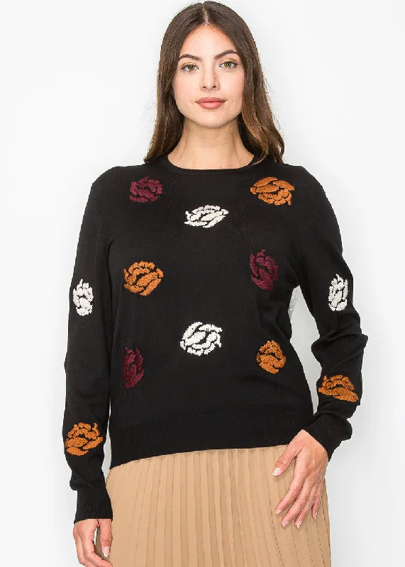 Quick-Dry Soft Knitted SweatersBlack Garden Embroidered Sweater