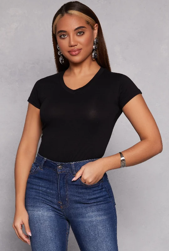 women's tops for everyday eleganceShort Sleeve V Neck Top