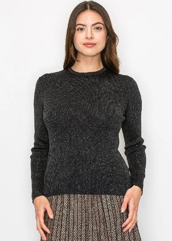 Quick-Dry SweatersBlack Sparkle Ribbed Knit Top