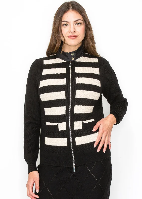 Wool SweatersBlack Striped Front Cardigan