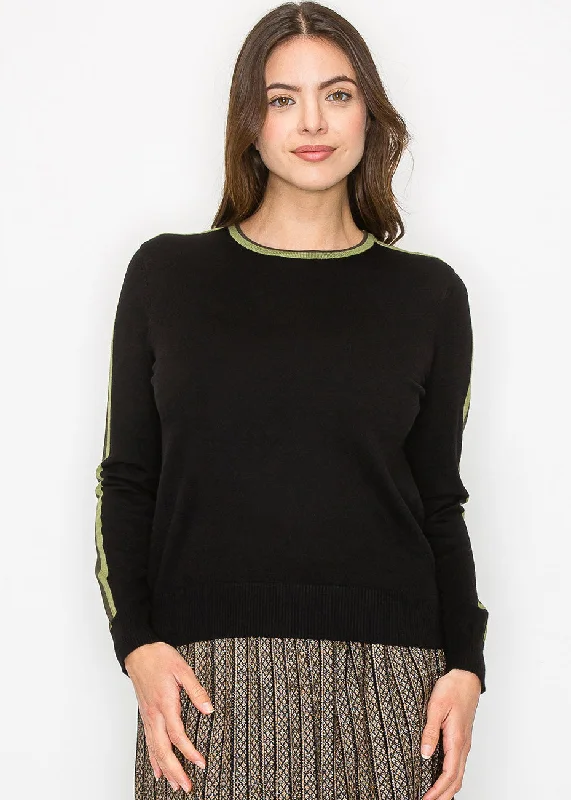 Turtle-Neck Wool SweatersBlack Sweater with Olive Stripe Detail