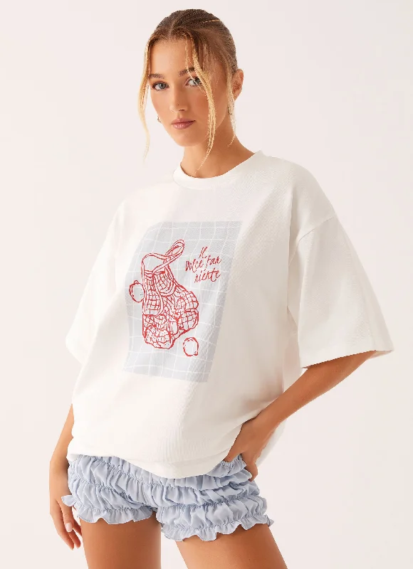 women's tops for those who want to wear pieces that are both functional and fashionableBorn To Have Fun Oversized Graphic Tee - White