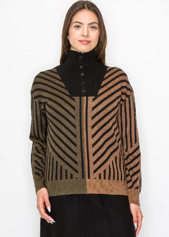 Quick-Dry Wool SweatersCamel & Black Sweater with Artistic Stripes