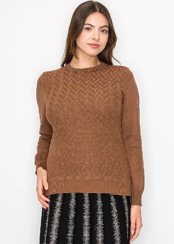 Turtle-Neck SweatersCamel Knit with Chevron Detail