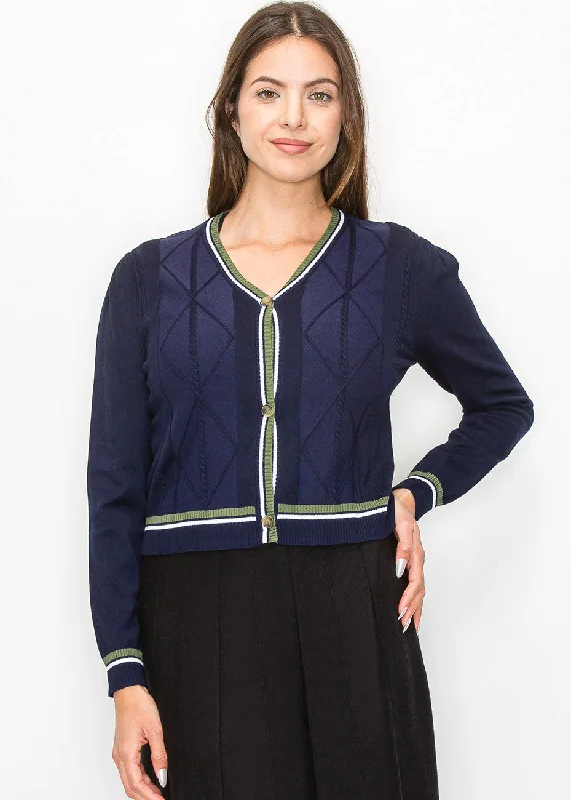 Affordable Women's SweatersClassic Navy Cable-Knit Cardigan