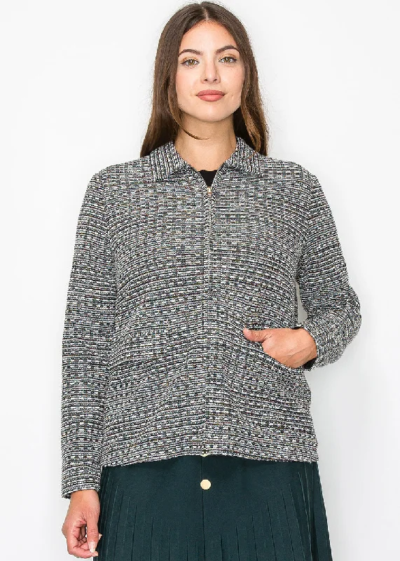 Stylish SweatersCollared Knit Jacket with Geometric Pattern