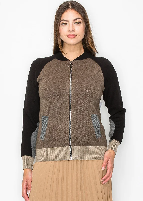 Pullover SweatersColor-Block Taupe Knit Jacket