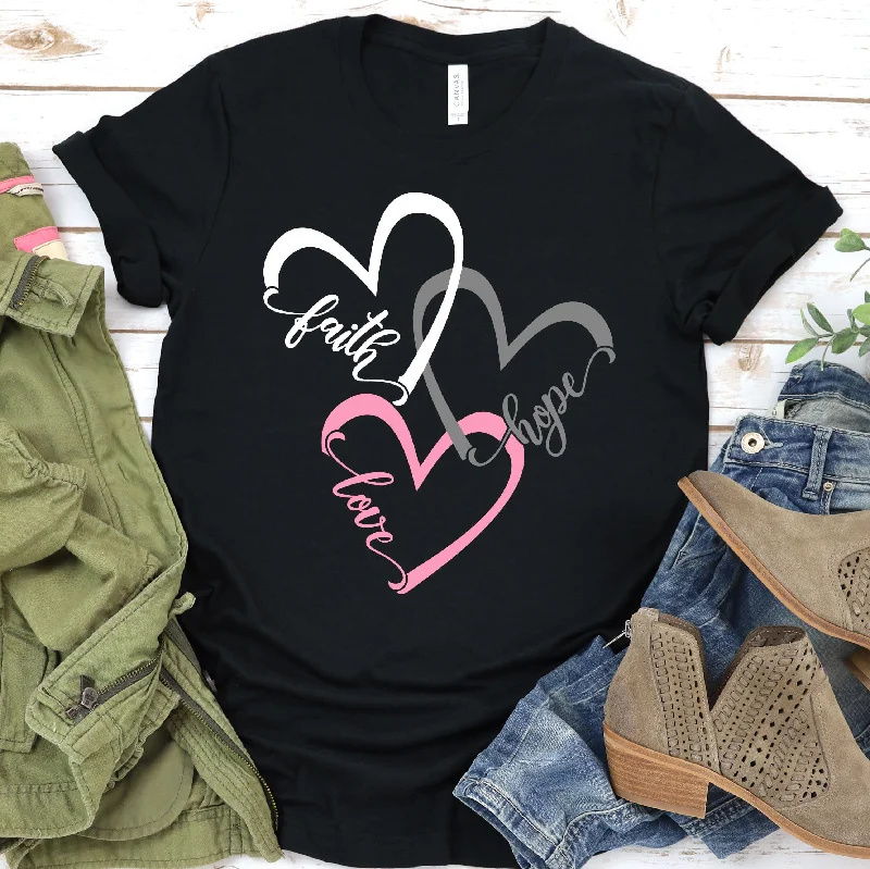 women's tops with sequin embellishmentsFaith Hope Love Hearts Tee