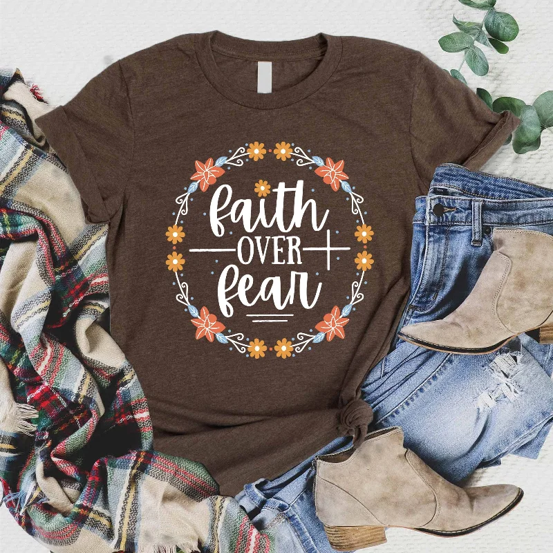 women's tops for those who love to shop for unique findsFaith Over Fear Flower Circle Tee