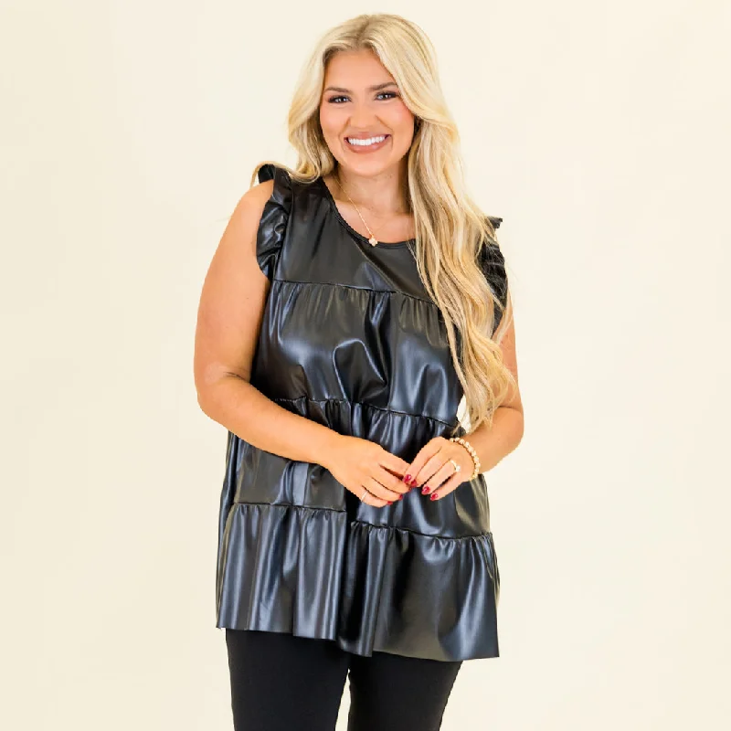 women's tops with cold-shoulder cuts and lace detailingFlirty Fun Top, Black