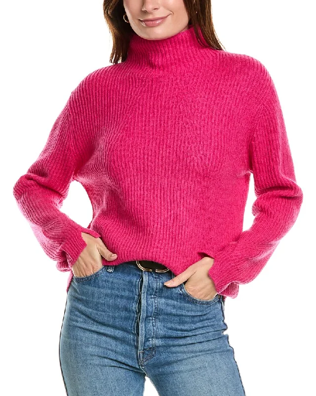 Extra-Large Knitted Crewneck SweatersForte Cashmere Fashioned Rib Funnel Neck Wool & Cashmere-Blend Sweater