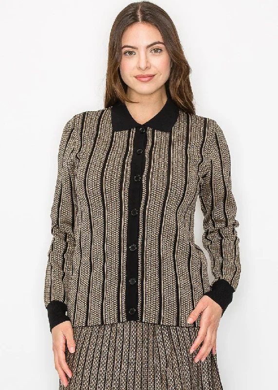 Cardigan SweatersGold Stripe Button-Down Knit Top